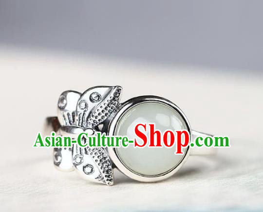 Chinese National Ring Handmade Jewelry Accessories Classical Silver Carving Butterfly Circlet