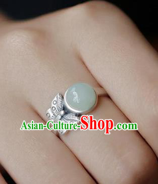 Chinese National Ring Handmade Jewelry Accessories Classical Silver Carving Butterfly Circlet