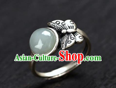 Chinese National Ring Handmade Jewelry Accessories Classical Silver Carving Butterfly Circlet