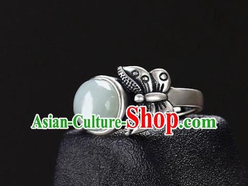 Chinese National Ring Handmade Jewelry Accessories Classical Silver Carving Butterfly Circlet