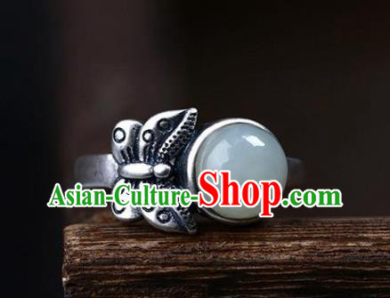Chinese National Ring Handmade Jewelry Accessories Classical Silver Carving Butterfly Circlet