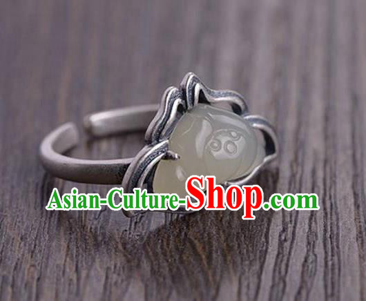 Chinese National Silver Lotus Ring Handmade Jewelry Accessories Classical Jade Circlet