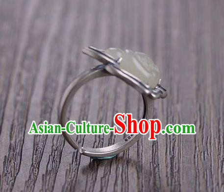 Chinese National Silver Lotus Ring Handmade Jewelry Accessories Classical Jade Circlet
