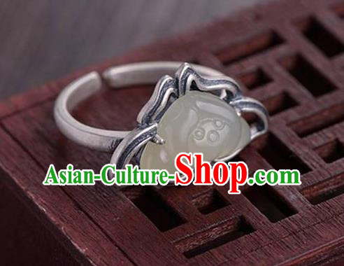 Chinese National Silver Lotus Ring Handmade Jewelry Accessories Classical Jade Circlet