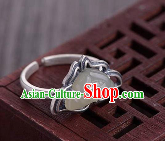 Chinese National Silver Lotus Ring Handmade Jewelry Accessories Classical Jade Circlet