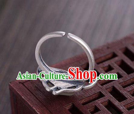 Chinese National Silver Lotus Ring Handmade Jewelry Accessories Classical Jade Circlet