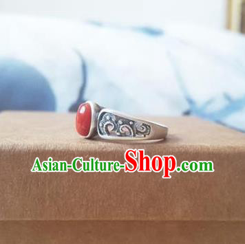 Chinese National Silver Ring Handmade Jewelry Accessories Classical Agate Circlet
