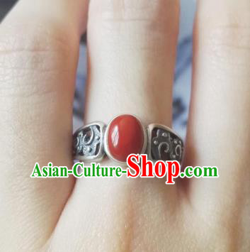 Chinese National Silver Ring Handmade Jewelry Accessories Classical Agate Circlet