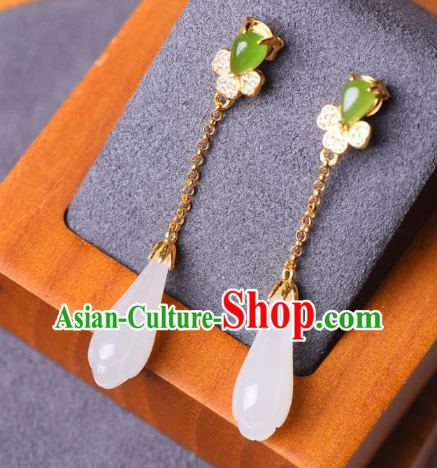 China Traditional Jade Mangnolia Ear Jewelry Accessories National Cheongsam Crystal Earrings