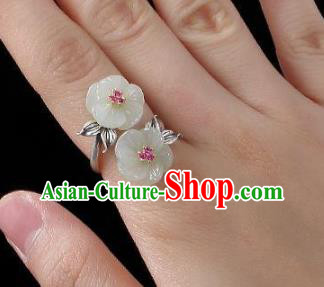 Chinese National Jade Plum Blossom Ring Handmade Jewelry Accessories Classical Silver Circlet