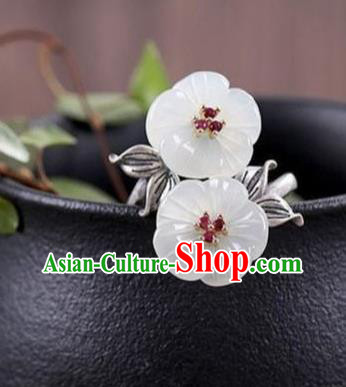 Chinese National Jade Plum Blossom Ring Handmade Jewelry Accessories Classical Silver Circlet
