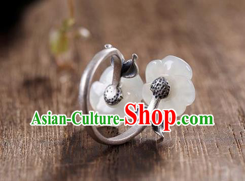 Chinese National Jade Plum Blossom Ring Handmade Jewelry Accessories Classical Silver Circlet