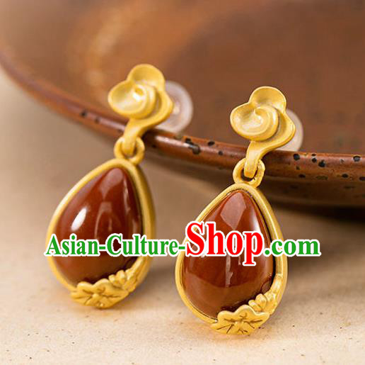 China Traditional Golden Cloud Ear Jewelry Accessories National Cheongsam Enamel Red Earrings