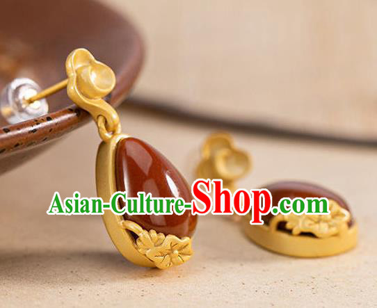 China Traditional Golden Cloud Ear Jewelry Accessories National Cheongsam Enamel Red Earrings