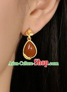 China Traditional Golden Cloud Ear Jewelry Accessories National Cheongsam Enamel Red Earrings