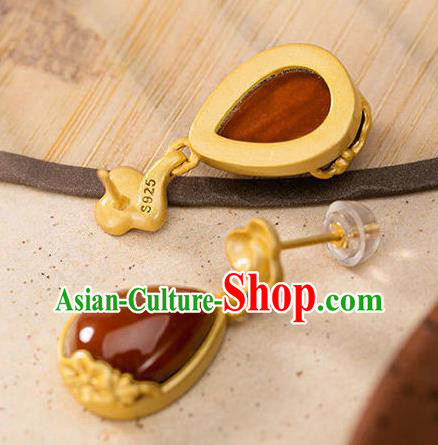 China Traditional Golden Cloud Ear Jewelry Accessories National Cheongsam Enamel Red Earrings