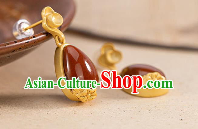 China Traditional Golden Cloud Ear Jewelry Accessories National Cheongsam Enamel Red Earrings
