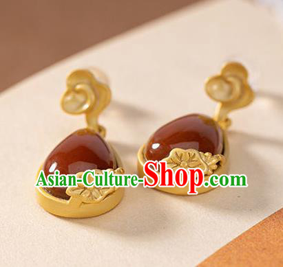 China Traditional Golden Cloud Ear Jewelry Accessories National Cheongsam Enamel Red Earrings