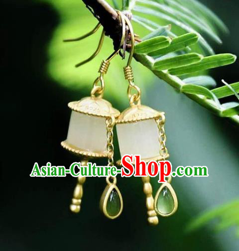 China Traditional Jade Ear Jewelry Accessories National Cheongsam Golden Prayer Wheel Earrings