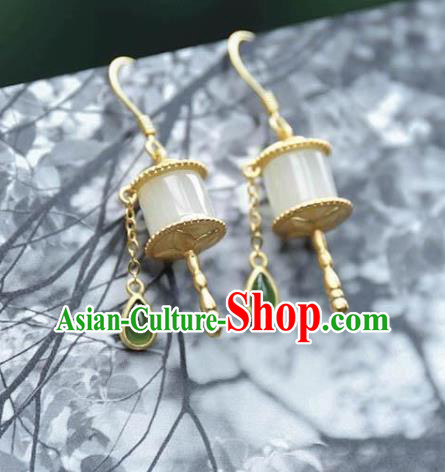 China Traditional Jade Ear Jewelry Accessories National Cheongsam Golden Prayer Wheel Earrings