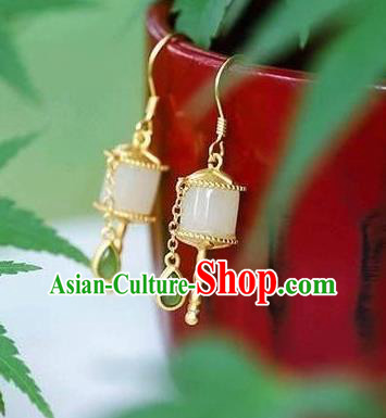 China Traditional Jade Ear Jewelry Accessories National Cheongsam Golden Prayer Wheel Earrings