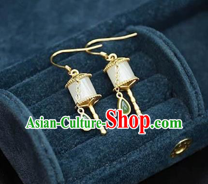 China Traditional Jade Ear Jewelry Accessories National Cheongsam Golden Prayer Wheel Earrings