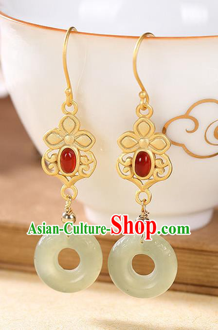 China Traditional Jade Peace Buckle Ear Jewelry Accessories National Cheongsam Golden Earrings