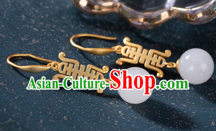 China Traditional Qing Dynasty Jade Ear Jewelry Accessories National Cheongsam Earrings
