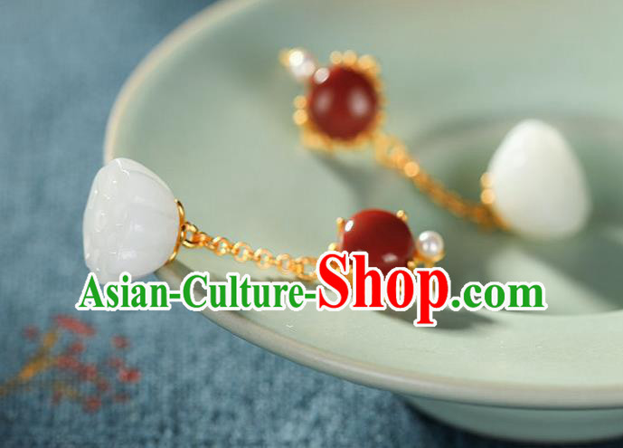 China Traditional Qing Dynasty Ear Jewelry Accessories National Cheongsam Jade Lotus Seedpod Earrings