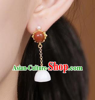 China Traditional Qing Dynasty Ear Jewelry Accessories National Cheongsam Jade Lotus Seedpod Earrings