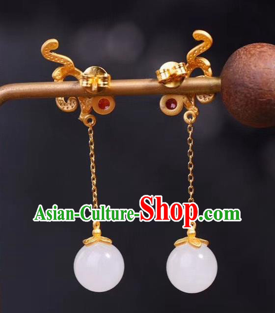 China Traditional Qing Dynasty Cloisonne Ear Jewelry Accessories National Cheongsam Jade Bead Earrings