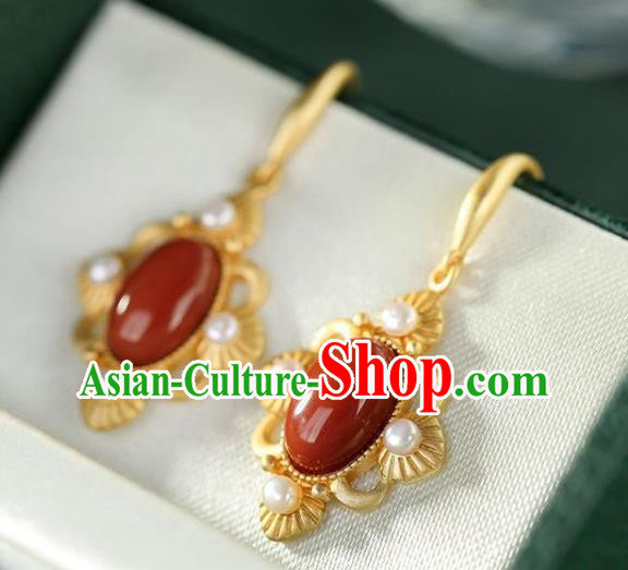 China Traditional Pearls Golden Ear Jewelry Accessories National Cheongsam Agate Earrings