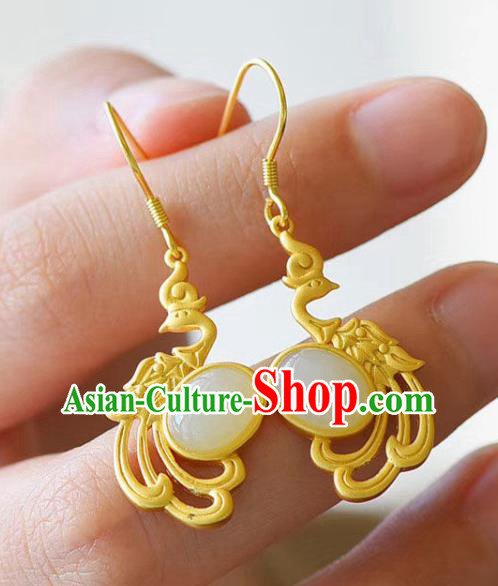 China Traditional Qing Dynasty Court Ear Jewelry Accessories National Cheongsam Golden Phoenix Earrings