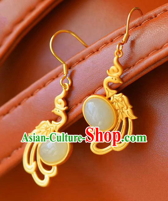 China Traditional Qing Dynasty Court Ear Jewelry Accessories National Cheongsam Golden Phoenix Earrings