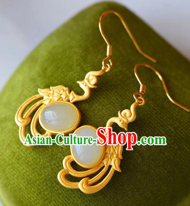 China Traditional Qing Dynasty Court Ear Jewelry Accessories National Cheongsam Golden Phoenix Earrings