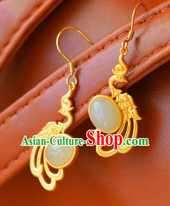 China Traditional Qing Dynasty Court Ear Jewelry Accessories National Cheongsam Golden Phoenix Earrings