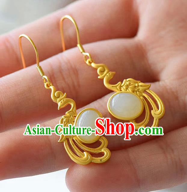 China Traditional Qing Dynasty Court Ear Jewelry Accessories National Cheongsam Golden Phoenix Earrings