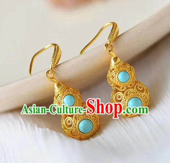 China National Cheongsam Golden Gourd Earrings Traditional Qing Dynasty Court Ear Jewelry Accessories