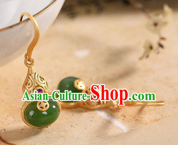 China Traditional Golden Gourd Ear Jewelry Accessories National Cheongsam Jade Earrings