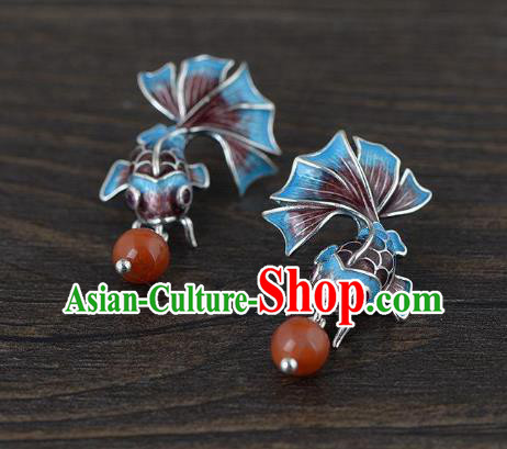 China Traditional Agate Ear Jewelry Accessories National Cheongsam Cloisonne Goldfish Earrings