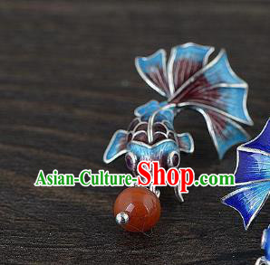 China Traditional Agate Ear Jewelry Accessories National Cheongsam Cloisonne Goldfish Earrings