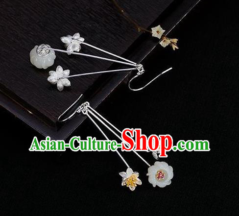 China Traditional Silver Lotus Ear Jewelry Accessories National Cheongsam Jade Plum Earrings