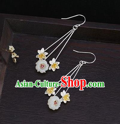 China Traditional Silver Lotus Ear Jewelry Accessories National Cheongsam Jade Plum Earrings