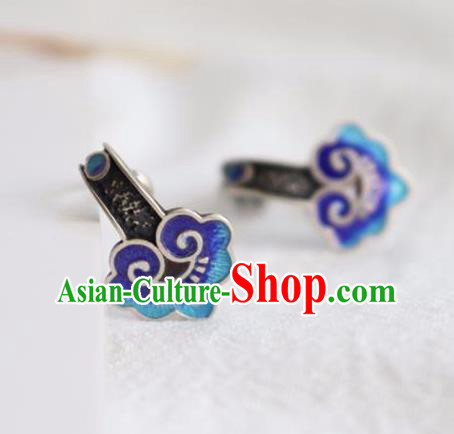 China Traditional Qing Dynasty Cloisonne Ear Jewelry Accessories National Cheongsam Silver Cloud Earrings