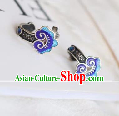 China Traditional Qing Dynasty Cloisonne Ear Jewelry Accessories National Cheongsam Silver Cloud Earrings