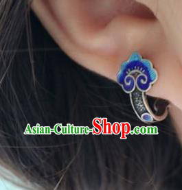 China Traditional Qing Dynasty Cloisonne Ear Jewelry Accessories National Cheongsam Silver Cloud Earrings