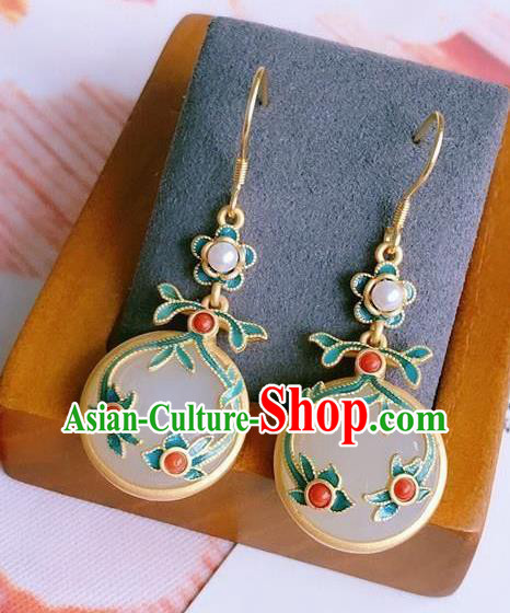China Traditional White Jade Ear Jewelry Accessories National Cheongsam Blueing Cloud Earrings