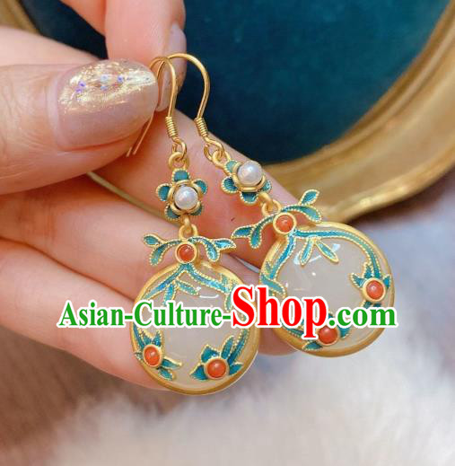 China Traditional White Jade Ear Jewelry Accessories National Cheongsam Blueing Cloud Earrings