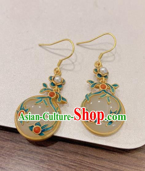 China Traditional White Jade Ear Jewelry Accessories National Cheongsam Blueing Cloud Earrings