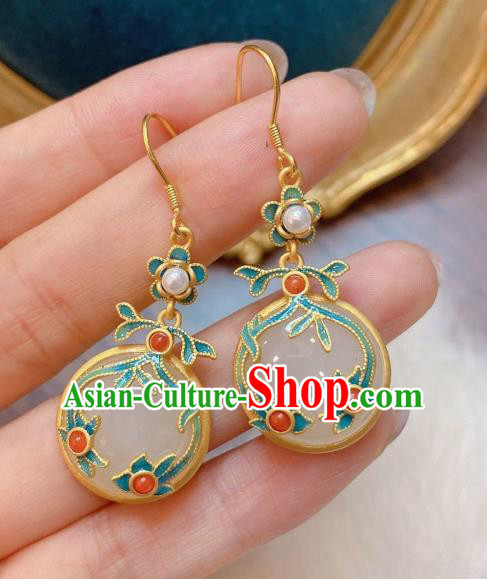 China Traditional White Jade Ear Jewelry Accessories National Cheongsam Blueing Cloud Earrings